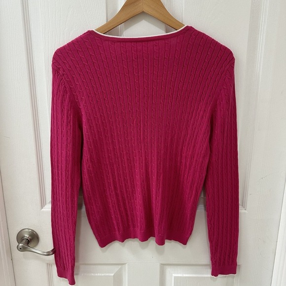 Ralph Lauren Active Cable Knit Sweater Womens Pink V Neck Long Sleeve Medium - Picture 8 of 9